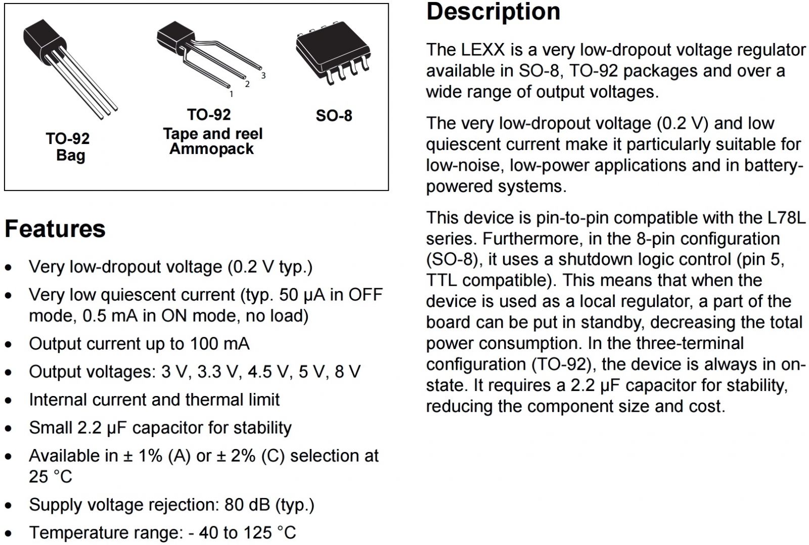 מייצב מתח LDO STMICROELECTRONICS LEXX